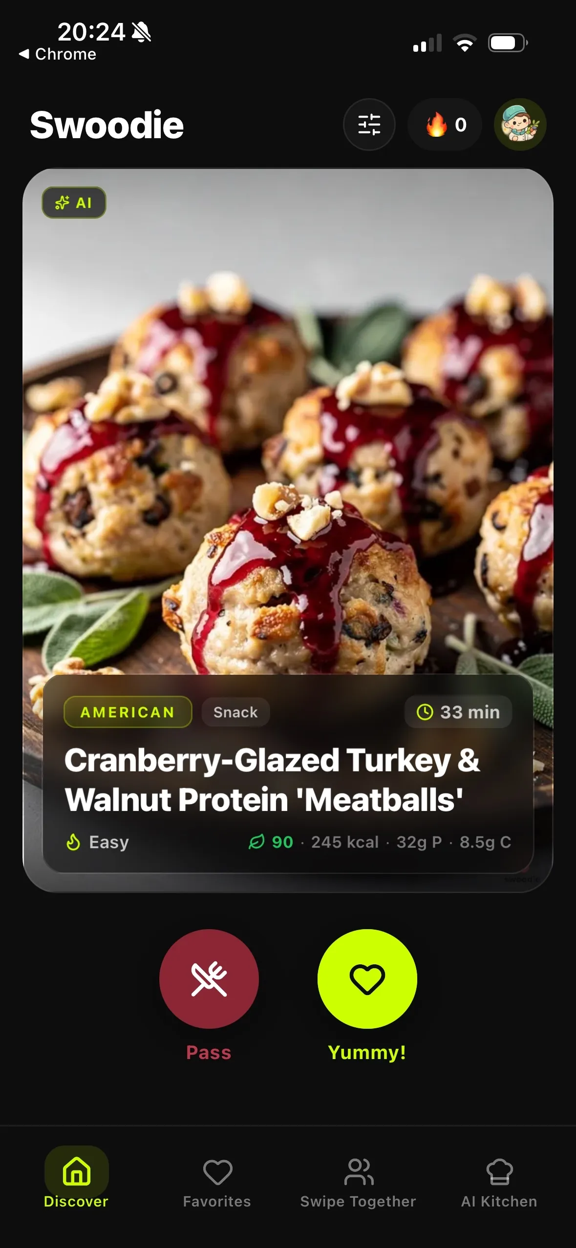 Swoodie app — swipe on recipes