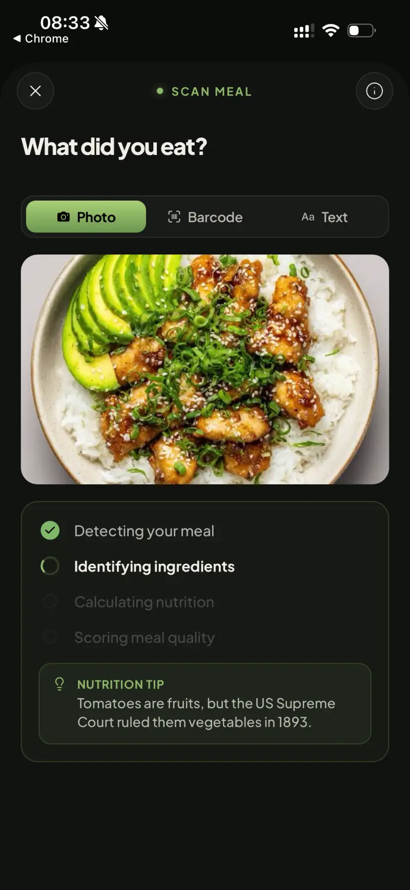 Swoodie app — meal scan capture