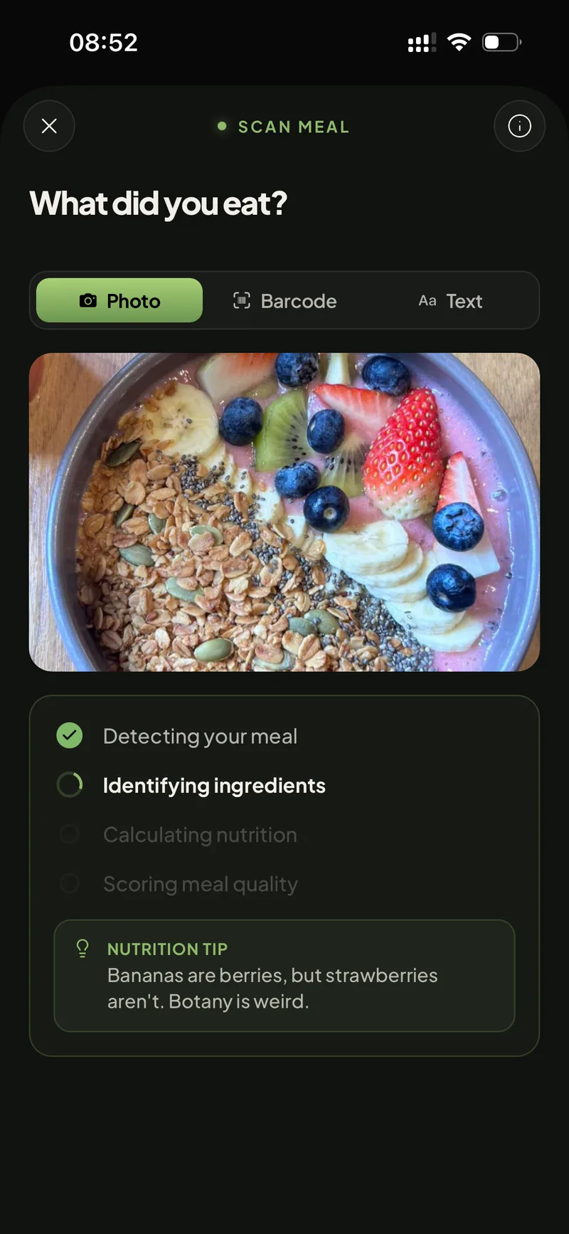 Swoodie app — meal scan capture