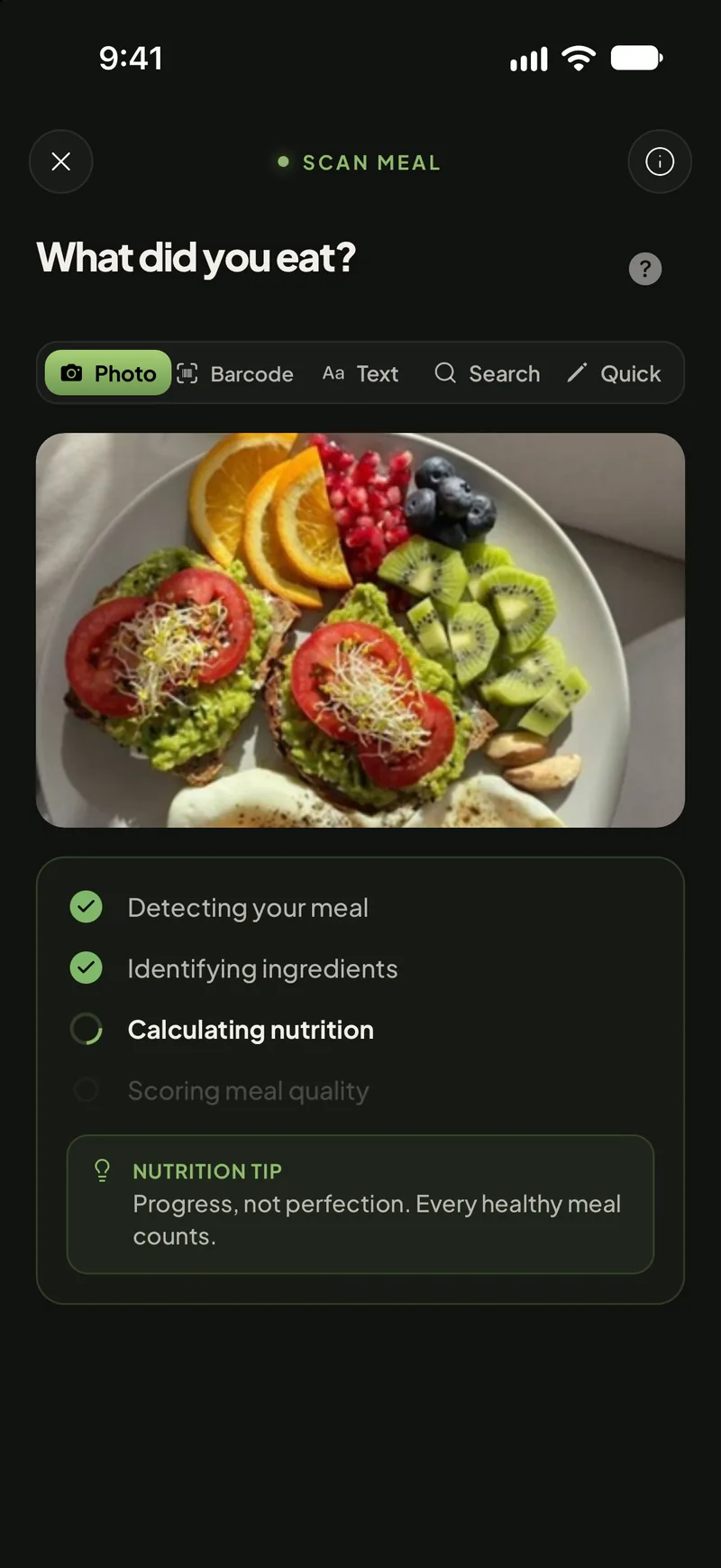Swoodie Scan analysing a photo of a breakfast plate
